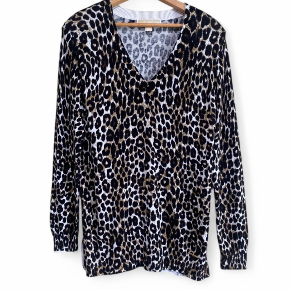 Michael Kors Women’s Leopard Print V-Neck Lightweight Long Sleeve Top Sz M